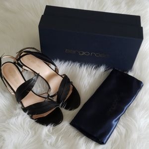 Sergio Rossi black leaf sandal shoes